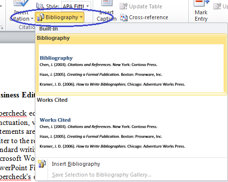 how to update the bibliography in word 2010