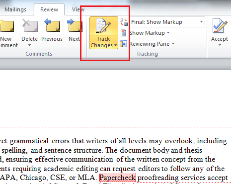 remove markup area in word for mac 2016