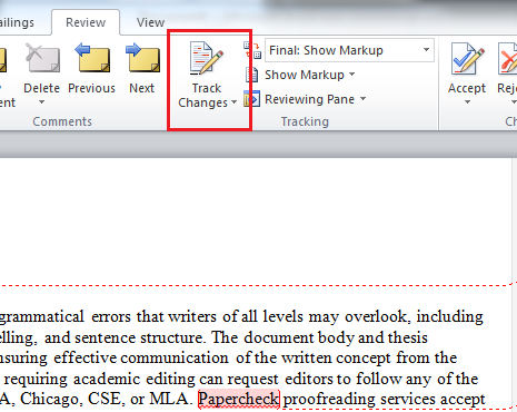 how to delete markup area in word