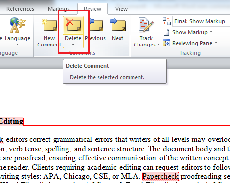 Microsoft Remove Editor Comments — Word 2010