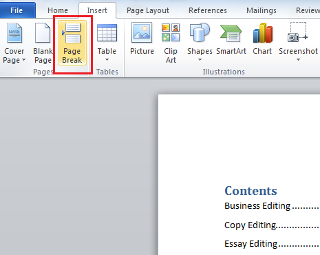 how to insert page breaks in word pad