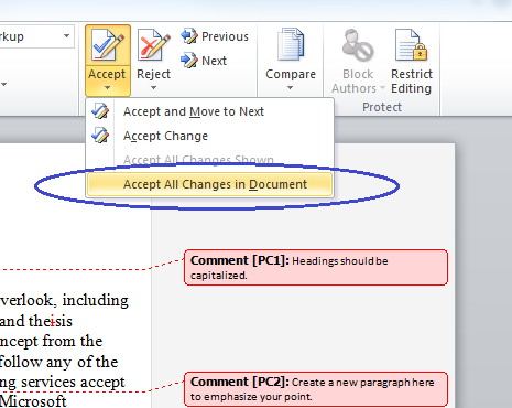 get rid of track changes in word