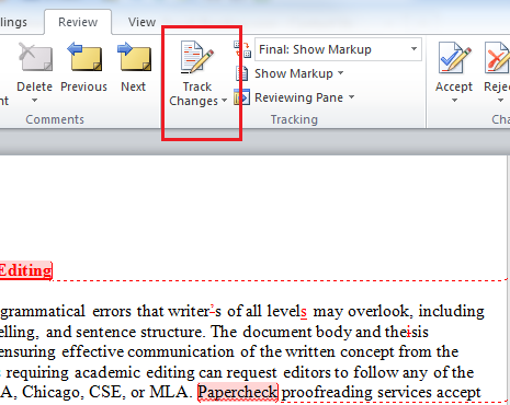 microsoft word track changes