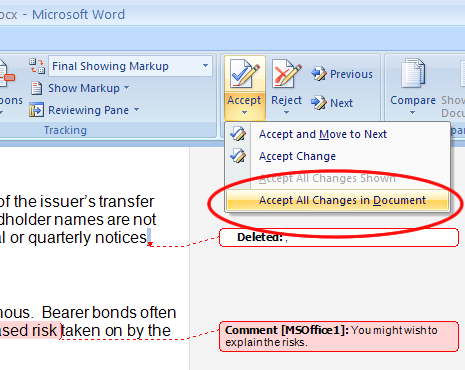 2007 Microsoft Word Track Changes Instructions