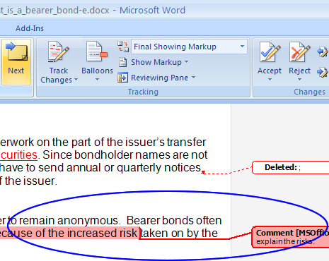 how to delete markup area in word 2007