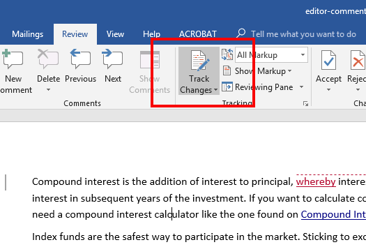 turn off track changes in word 2016 for mac