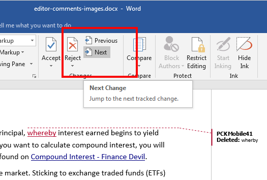 os x word track changes shortcut